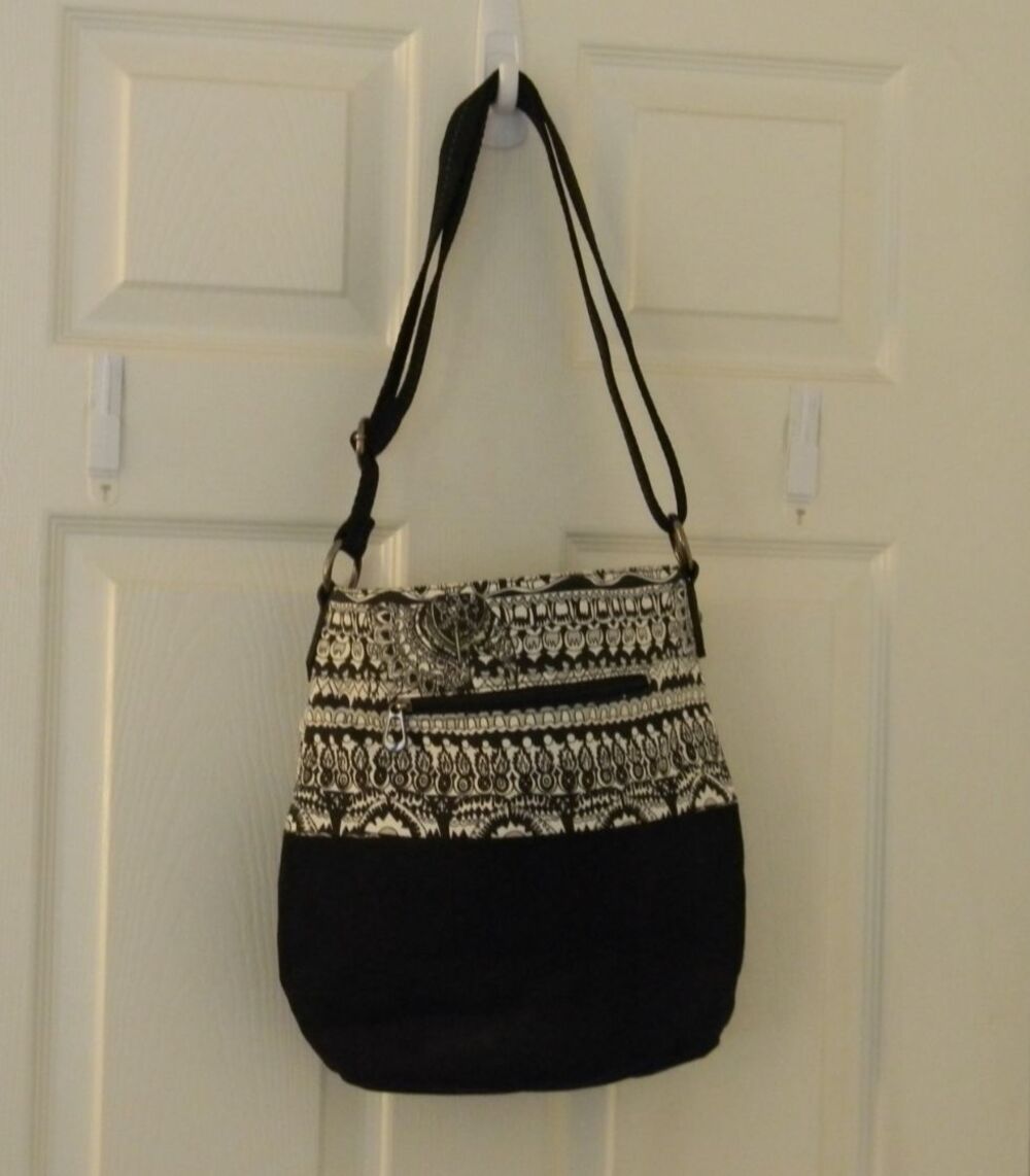 Sak roots Black White Canvas Crossbody Pockets Purse Handbag EUC - Picture 3 of 4